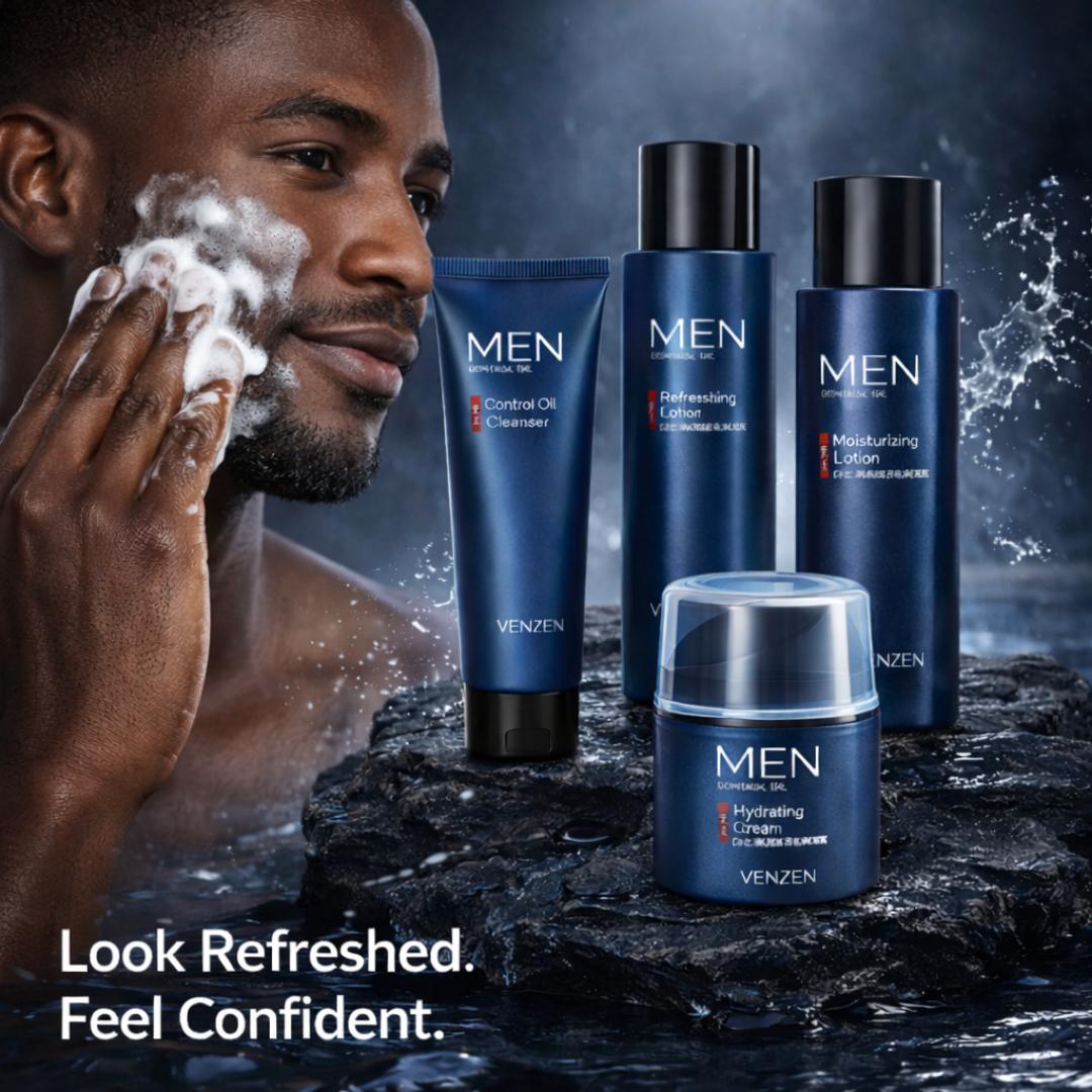 Men Skincare Set Oil Control Face Care Kit Cleanser Toner Cream Serum Moisturizing Grooming Set