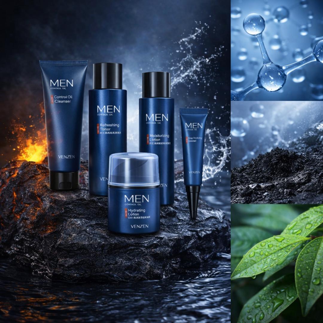 Men Skincare Set Oil Control Face Care Kit Cleanser Toner Cream Serum Moisturizing Grooming Set