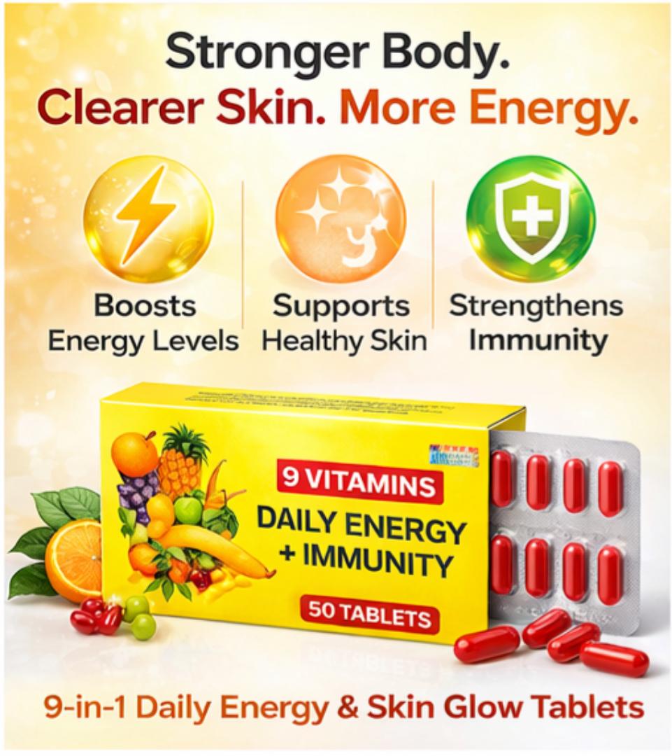 9-in-1 Daily Energy & Immunity Vitamins | Boost Energy, Support Skin & Immunity | Vitamin A B C D E Complex | Anti-Fatigue Supplement | 50 Tablets Value Pack