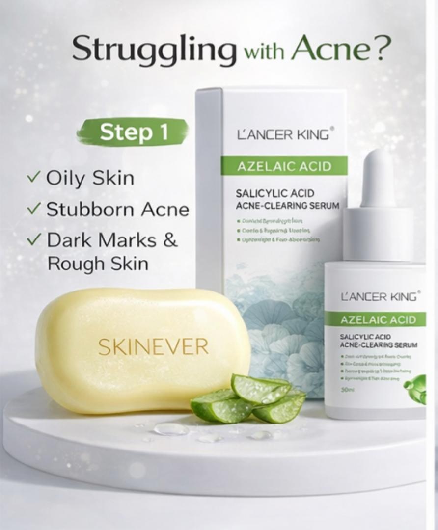 3-in-1 Acne Treatment Kit – Salicylic Soap + Azelaic Serum + SPF50 Sunscreen for Clear Skin