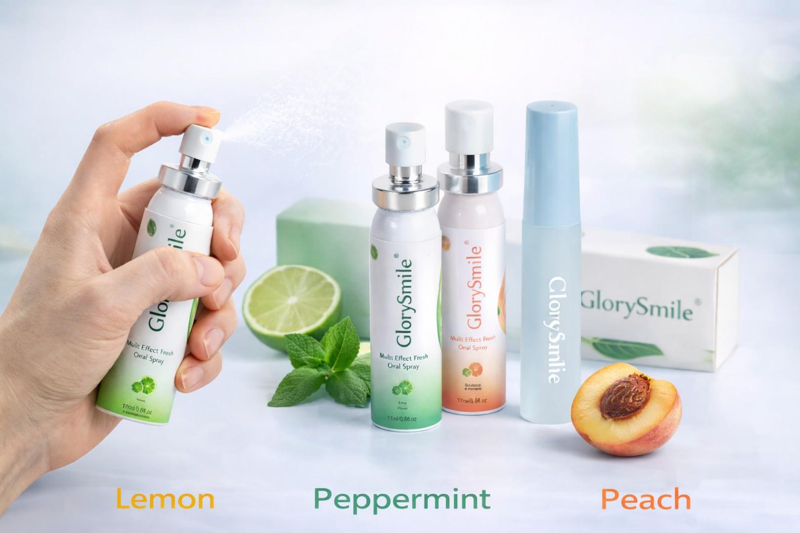 Fresh Breath Oral Spray – Long Lasting Mouth Freshener | Lemon, Mint & Peach | Pocket Size Bad Breath Solution