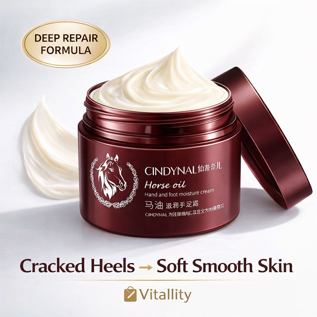 Horse Oil Foot Cream for Cracked Heels | Deep Moisturizing Repair Cream for Dry Skin, Hands & Feet | Smooth Soft Skin Treatment