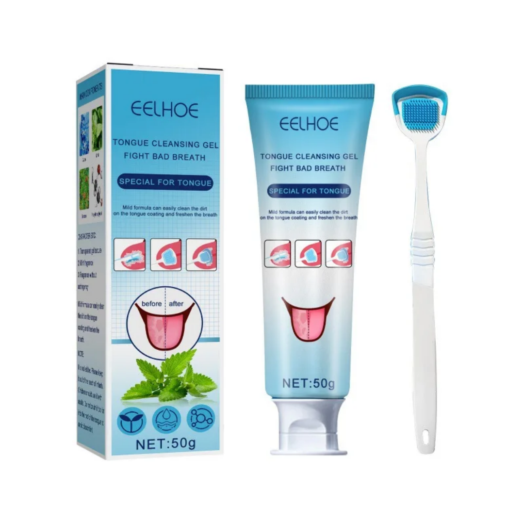 Tongue Cleaning Gel 50g with Tongue Scraper, Removes Bad Breath, Fights Bacteria, Oral Hygiene Care, Fresh Breath Treatment