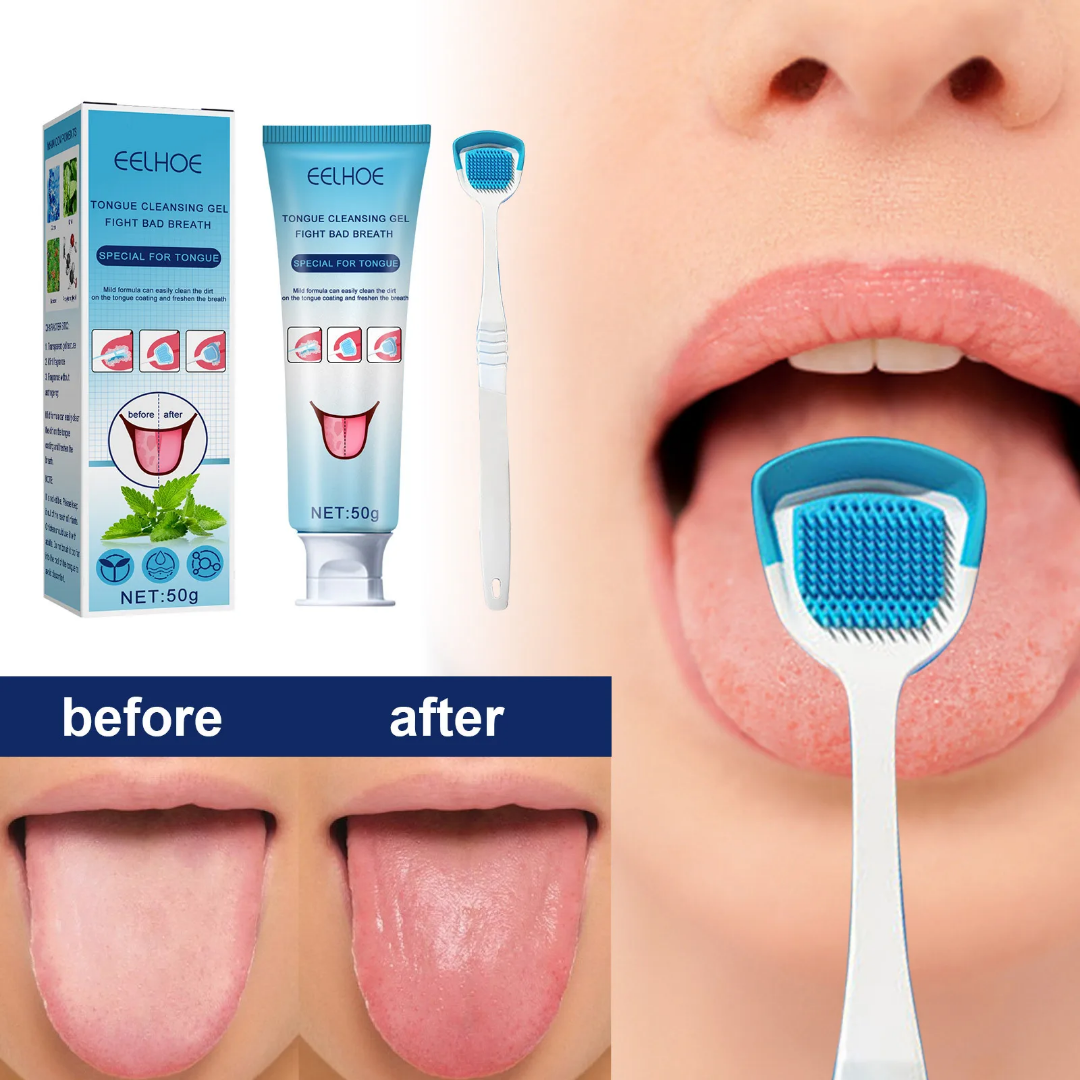 Tongue Cleaning Gel 50g with Tongue Scraper, Removes Bad Breath, Fights Bacteria, Oral Hygiene Care, Fresh Breath Treatment