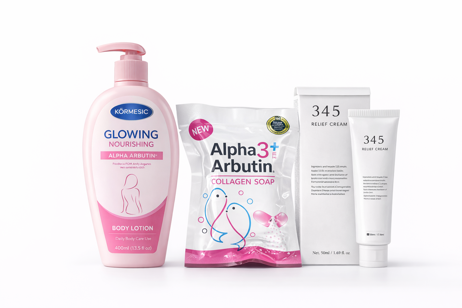 Vitallity Skin Brightening Kit – Alpha Arbutin Soap + Glow Body Lotion + 345 Repair Cream | Dark Spots Remover | Even Skin Tone | Hydrating Skincare Set Kenya