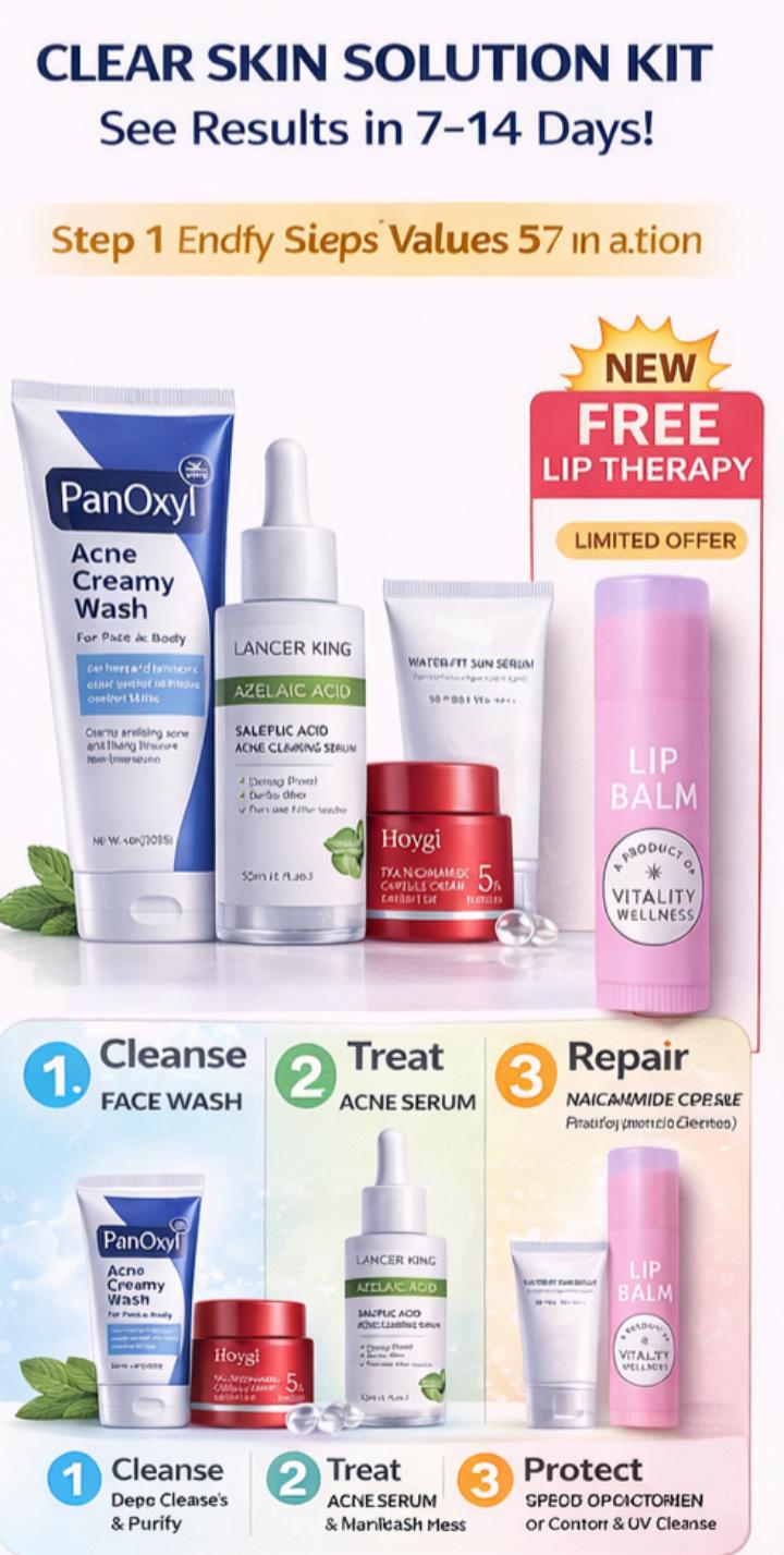 Vitallity Acne Control Set 4 Step – Face Wash, Acne Serum, Niacinamide Cream & SPF50 Sunscreen – Removes Pimples, Dark Spots & Oily Skin