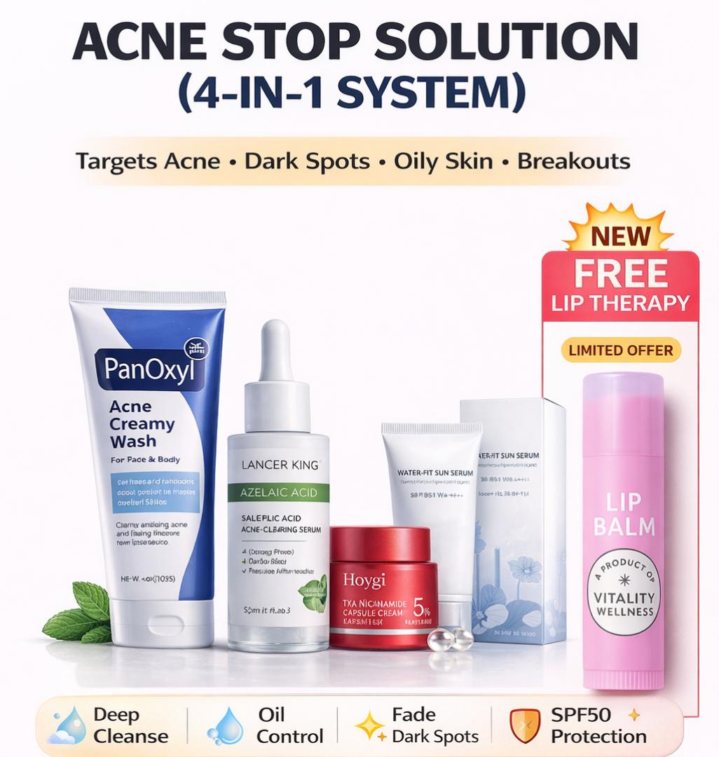 Vitallity Acne Control Set 4 Step – Face Wash, Acne Serum, Niacinamide Cream & SPF50 Sunscreen – Removes Pimples, Dark Spots & Oily Skin