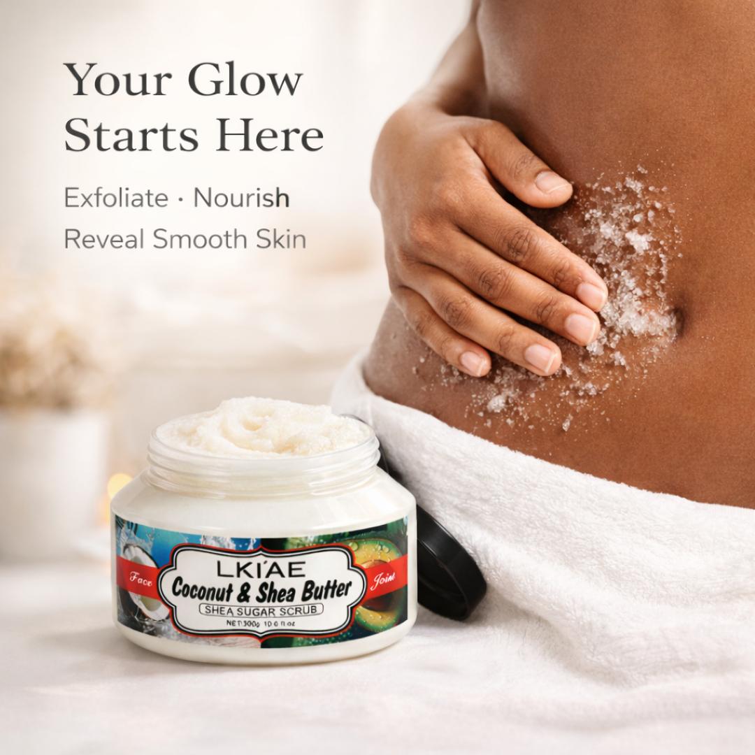 Vitallity Glow Polish Coconut & Shea Exfoliating Scrub – Deep Moisturizing Body & Face Sugar Scrub for Smooth, Radiant Skin (300g)