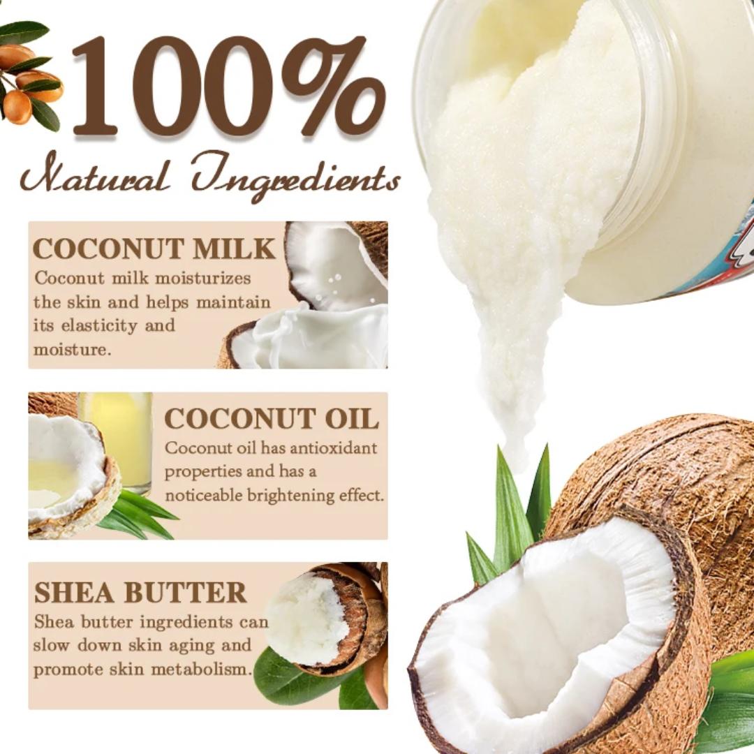 Vitallity Glow Polish Coconut & Shea Exfoliating Scrub – Deep Moisturizing Body & Face Sugar Scrub for Smooth, Radiant Skin (300g)