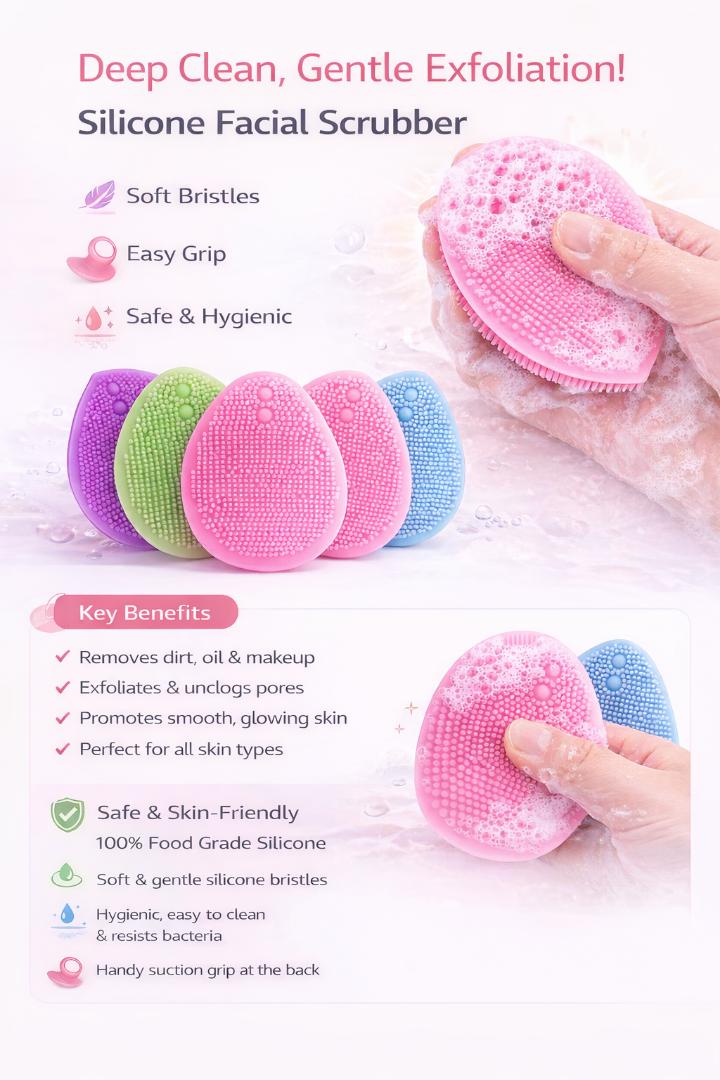 Silicone Facial Cleansing Brush – Soft Exfoliating Face Scrubber, Deep Pore Cleanser, Reusable Skin Care Tool