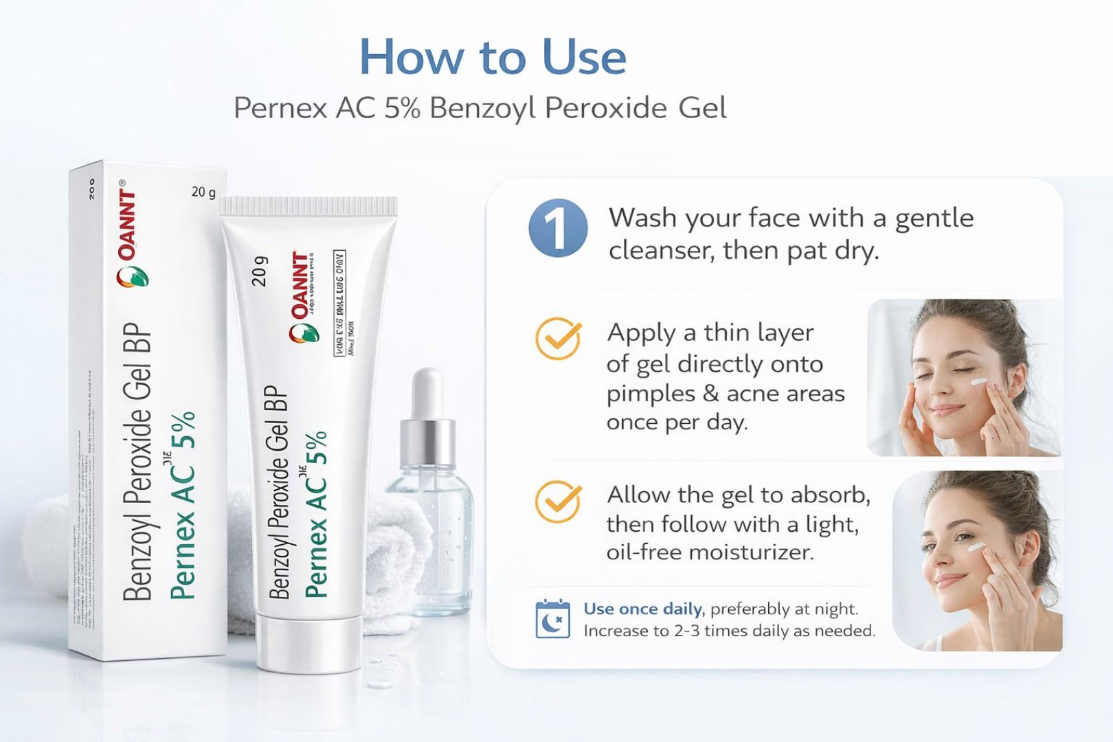 Pernex AC 5% Benzoyl Peroxide Gel 20g – Acne Treatment, Pimple Remover, Spot Treatment for Breakouts & Oily Skin