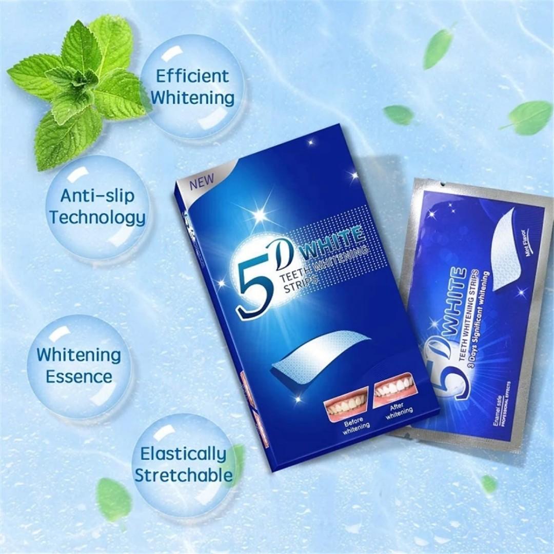 5D White Teeth Whitening Strips Kit – Professional Fast Whitening Dental Strips for Bright Smile (Full Set)