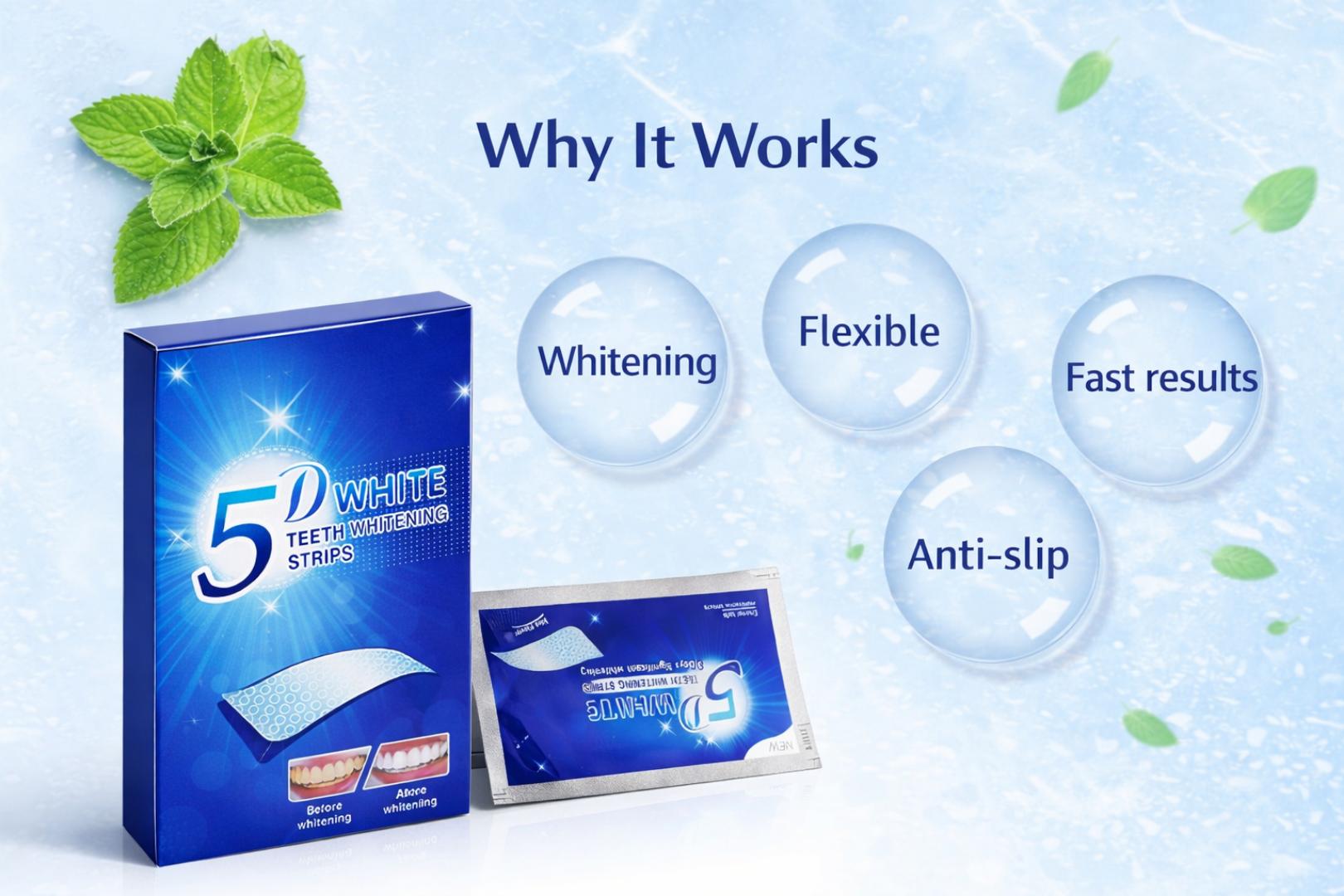 5D White Teeth Whitening Strips Kit – Professional Fast Whitening Dental Strips for Bright Smile (Full Set)