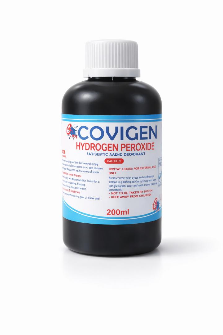 Hydrogen Peroxide 200ml – Covigen Antiseptic Solution | Wound Cleaning, Oral Rinse, Disinfectant