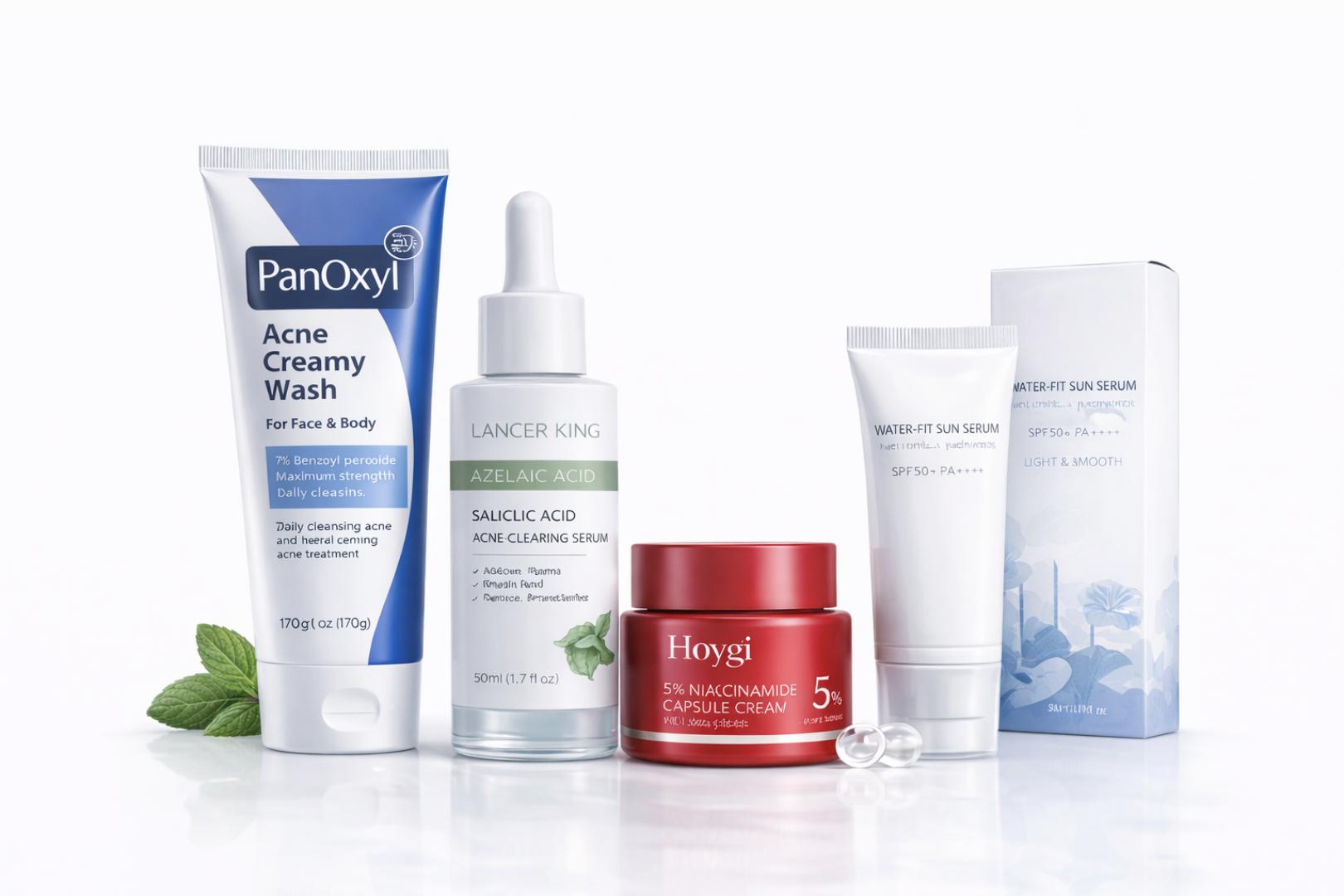 Vitallity Acne Control Set 4 Step – Face Wash, Acne Serum, Niacinamide Cream & SPF50 Sunscreen – Removes Pimples, Dark Spots & Oily Skin