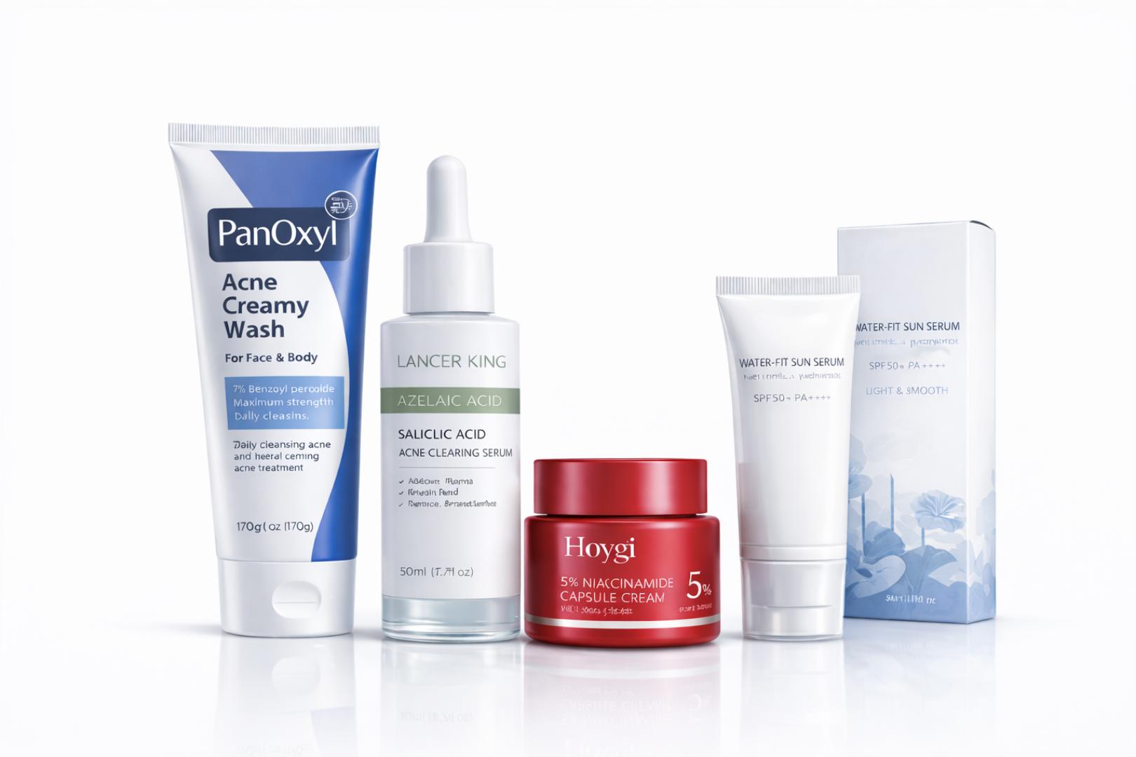 Vitallity Acne Control Set 4 Step – Face Wash, Acne Serum, Niacinamide Cream & SPF50 Sunscreen – Removes Pimples, Dark Spots & Oily Skin