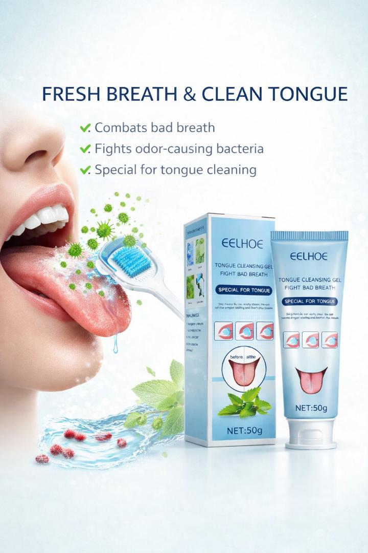 Tongue Cleaning Gel 50g with Tongue Scraper, Removes Bad Breath, Fights Bacteria, Oral Hygiene Care, Fresh Breath Treatment