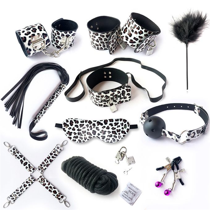 10 Pcs SM Restraint Leopard Bondage Kit Fetish Sex Toy