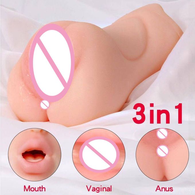3 In 1 Masturbation Cup Masturbator With 3 Channels: Mouth, Vaginal & Anus Rubber Pussie - image 2