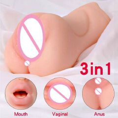 3 In 1 Masturbation Cup Masturbator With 3 Channels: Mouth, Vaginal & Anus Rubber Pussie