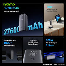 Oraimo PowerJet 130 27600mAh 130W Power Bank ype-C Fast Charging, Power Laptop & Phone at Once, Recharge Powerbank to 100% in 1.5hrs