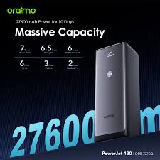 Oraimo PowerJet 130 27600mAh 130W Power Bank ype-C Fast Charging, Power Laptop & Phone at Once, Recharge Powerbank to 100% in 1.5hrs