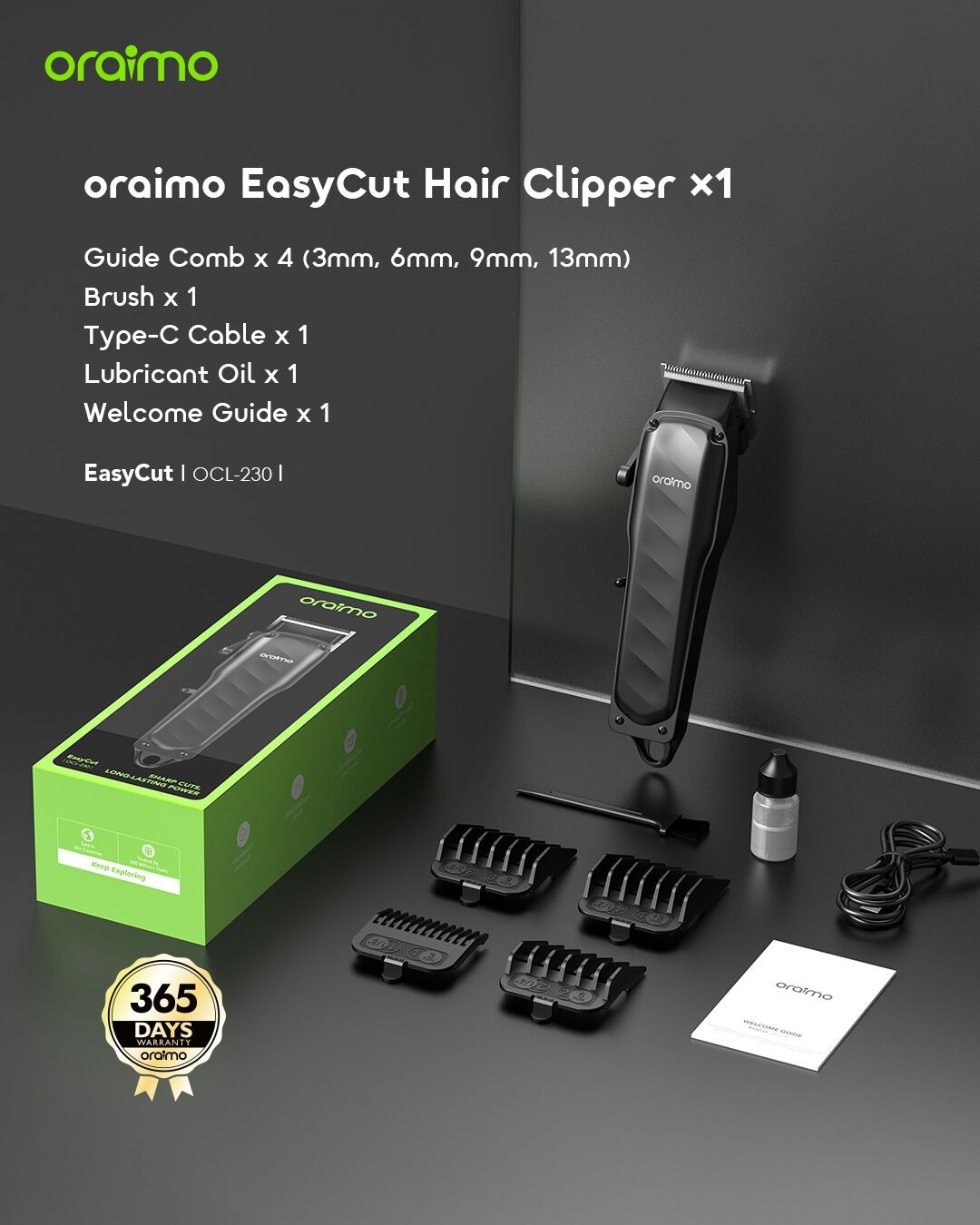 Oraimo OCL-230 EasyCut Super Powerful Adjustable Hair Clipper, Black