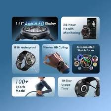 Oraimo Watch 5R 1.43'' Amoled IP68, Health Monitoring, Bluetooth Calling, AI Watch Faces-Black