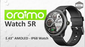 Oraimo Watch 5R 1.43'' Amoled IP68, Health Monitoring, Bluetooth Calling, AI Watch Faces-Black