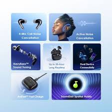Oraimo SpaceBuds Z ANC Heavy Bass 38Hr playtime, IPX5, True Wireless Earbuds with Spatial Audio- Black