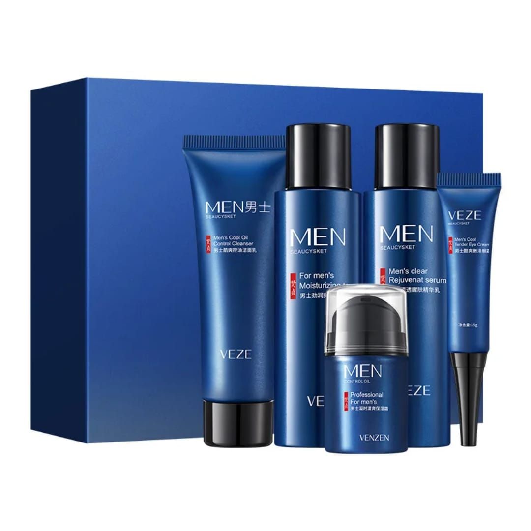 Men’s gift set 5 in1 Professional Skincare Set by VENZEN – Complete Facial mens skin Care set for Cleansing, Moisturizing & Oil Control | mens skin care kit. Best Valentine's gift.