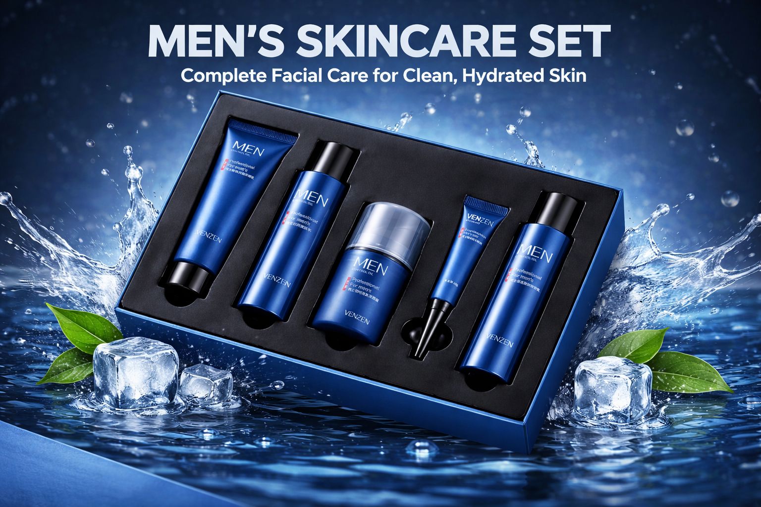 Men’s gift set 5 in1 Professional Skincare Set by VENZEN – Complete Facial mens skin Care set for Cleansing, Moisturizing & Oil Control | mens skin care kit. Best Valentine's gift.