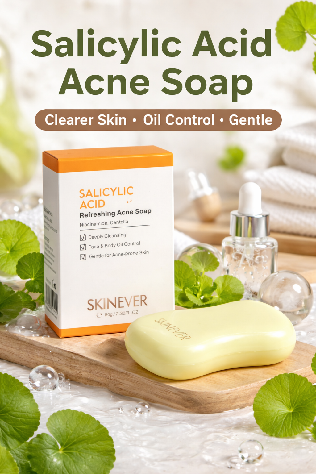 SKINEVER Salicylic Acid Acne Soap Bar with Niacinamide & Centella – Deep Cleansing Face & Body Soap for Oily, Acne-Prone Skin (Oil Control, Gentle Exfoliation)