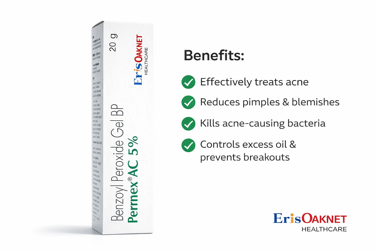 Pernex AC 5% Benzoyl Peroxide Gel BP 20g – Acne Treatment for Pimples & Blemishes | Eris Oaknet Healthcare