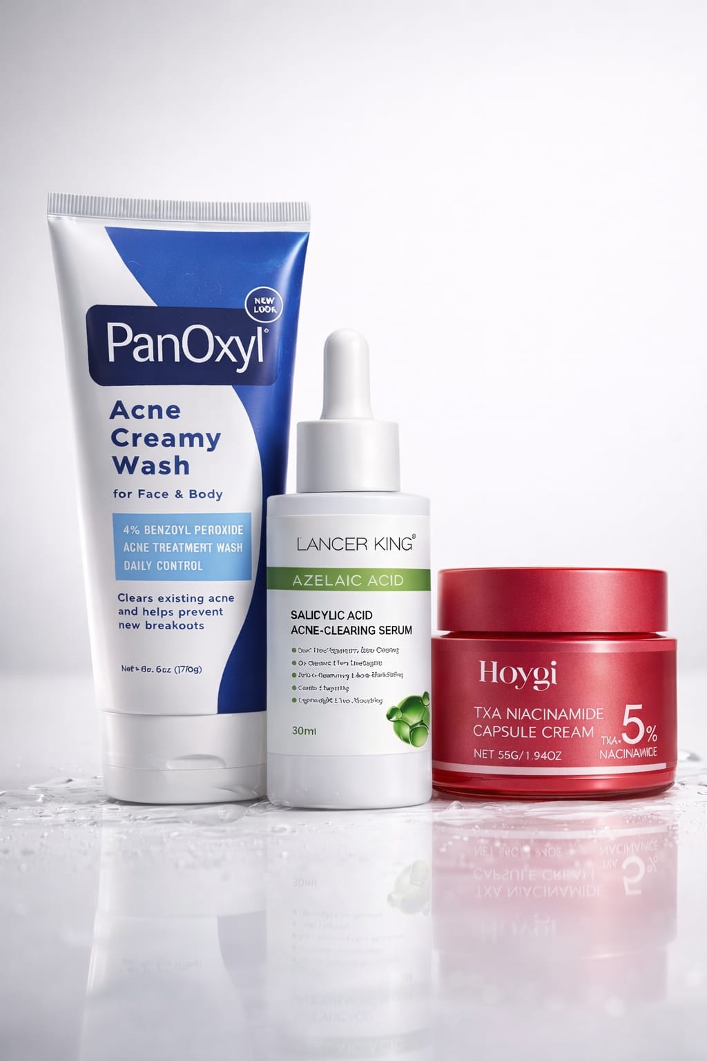 Acne Treatment Skincare Kit | Benzoyl Peroxide Face Wash | Azelaic Acid Salicylic Acid Serum | TXA Niacinamide Brightening Cream | Pimple, Dark Spot & Oil Control Set