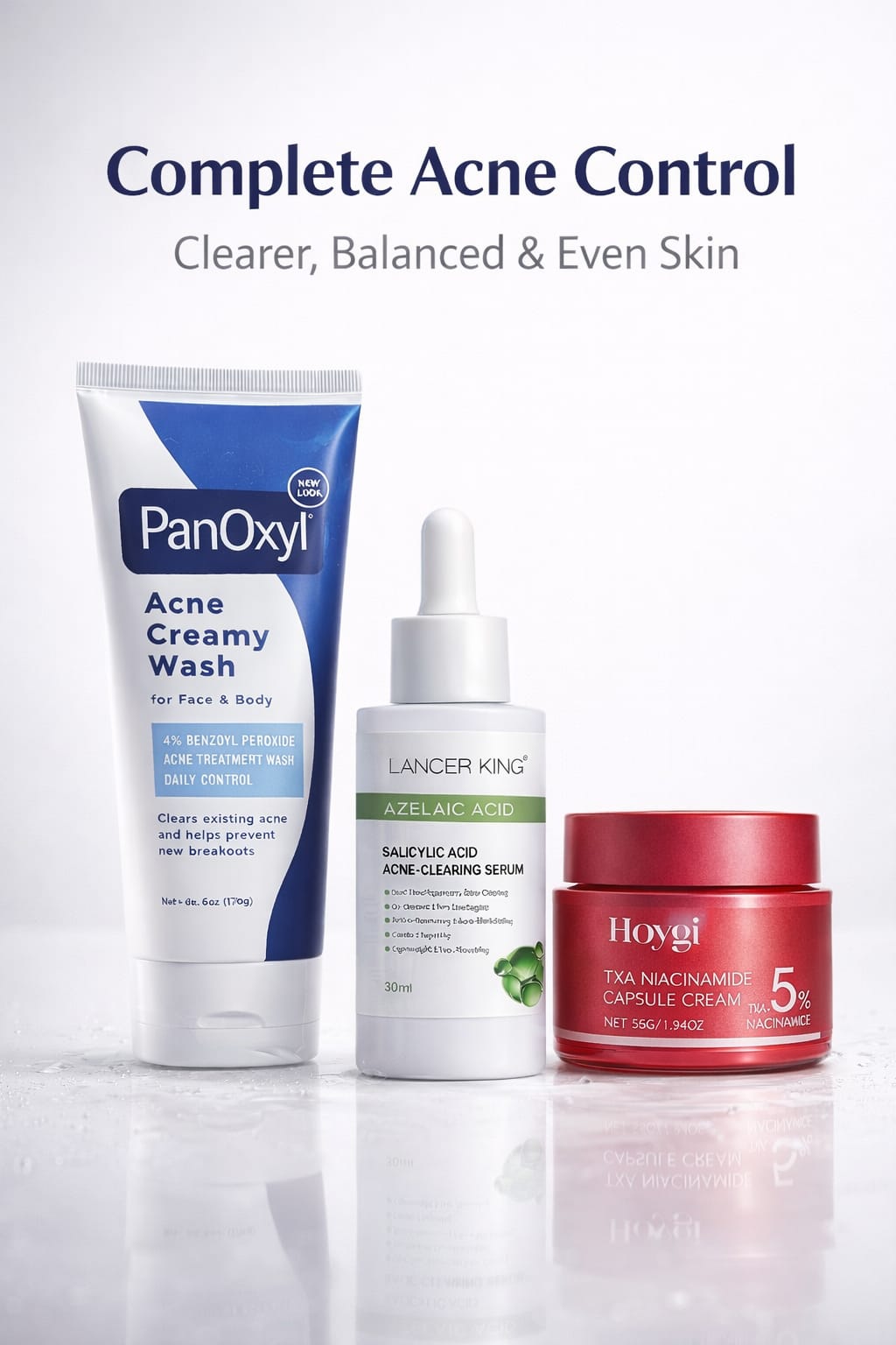 Acne Treatment Skincare Kit | Benzoyl Peroxide Face Wash | Azelaic Acid Salicylic Acid Serum | TXA Niacinamide Brightening Cream | Pimple, Dark Spot & Oil Control Set