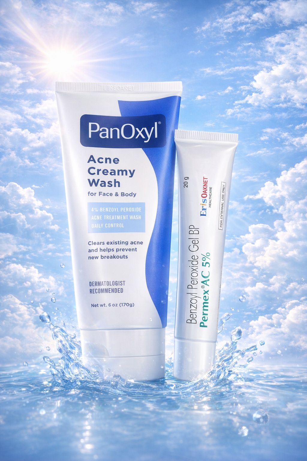 Powerful Acne Treatment Duo: Pernex® AC 5% Benzoyl Peroxide Gel & PanOxyl® Acne Creamy Wash for Clear, Healthy Skin (Face & Body)| anti acne skincare set