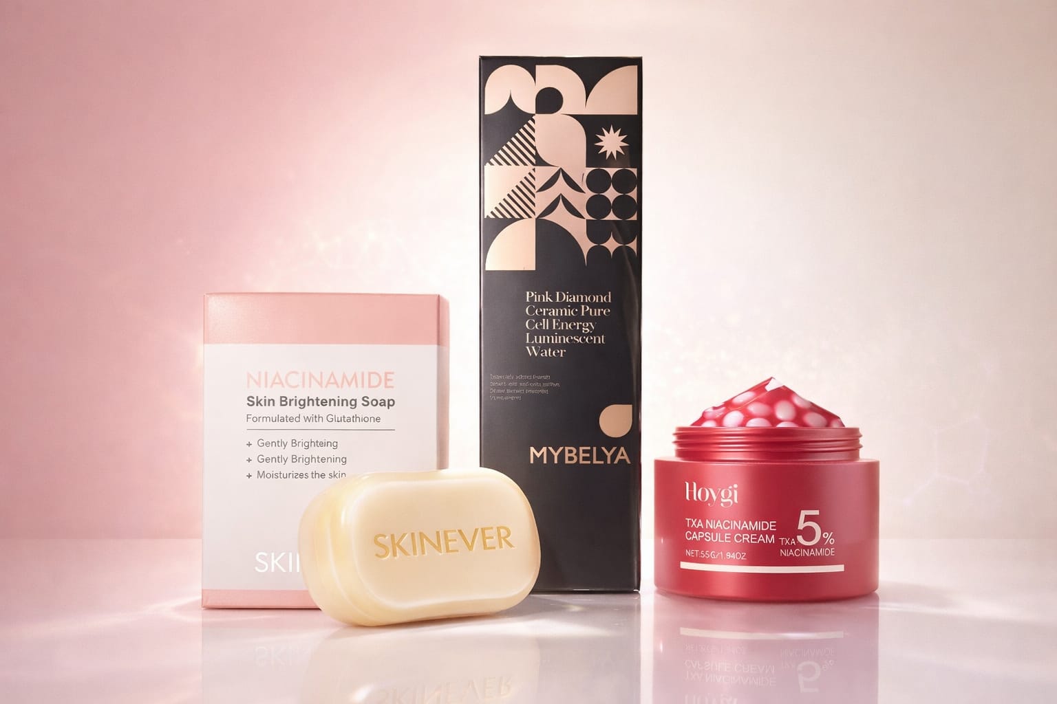 Dark Spot Correcting Skincare Set – Niacinamide Soap, 5% TXA Cream & Pink Diamond Glow Toner