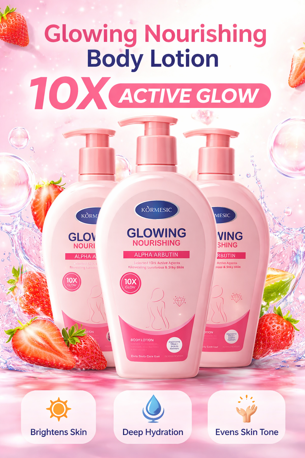 KORMESIC Glowing Nourishing Alpha Arbutin Body Lotion – Brightening, Hydrating & Skin Tone Enhancing Moisturizer with 10X Active Glow Formula
