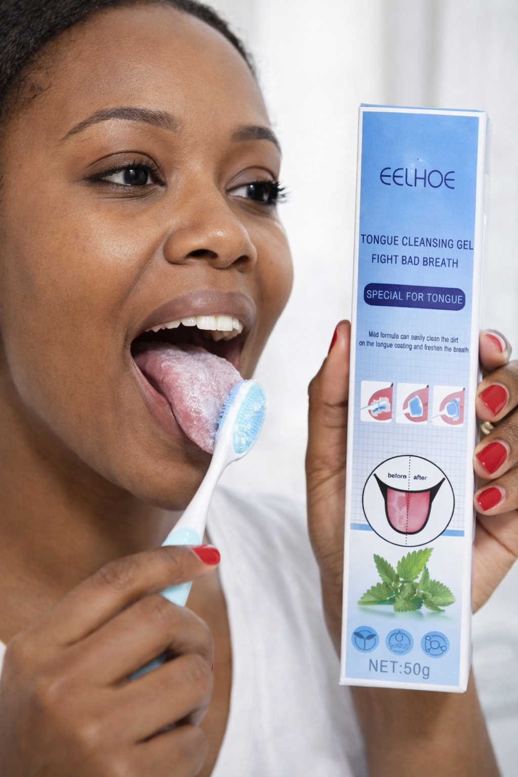 EELHOE Tongue Cleansing Gel 50g | tongue cleaner + double sided brush– Fresh Breath Oral Care Gel, Removes Tongue Coating & Fights Bad Breath| with a tooth gel