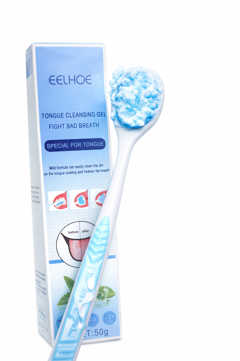 EELHOE Tongue Cleansing Gel 50g | tongue cleaner + double sided brush– Fresh Breath Oral Care Gel, Removes Tongue Coating & Fights Bad Breath| with a tooth gel
