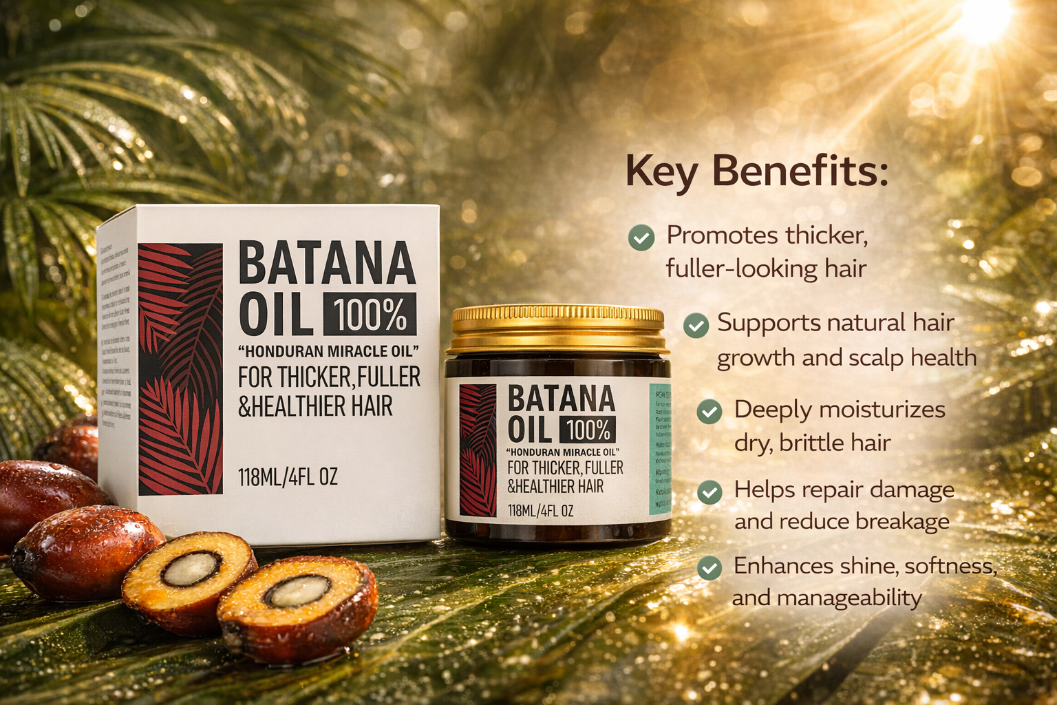 Batana Oil 100% Pure – Natural Hair Growth Treatment for Thick, Full & Healthy Hair | Honduran Miracle Oil 4oz