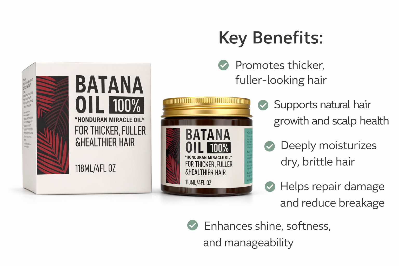 Batana Oil 100% Pure – Natural Hair Growth Treatment for Thick, Full & Healthy Hair | Honduran Miracle Oil 4oz