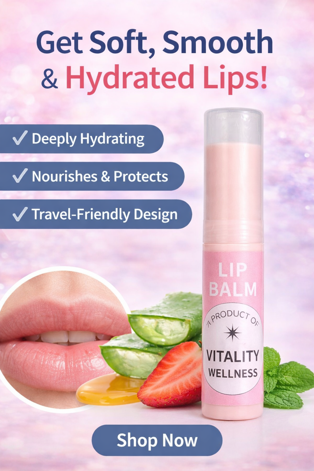 Moisturizing Lip Balm Stick – Hydrating, Nourishing Lip Care by Vitality Wellness (Smooth, Soft Lips, Travel-Friendly)