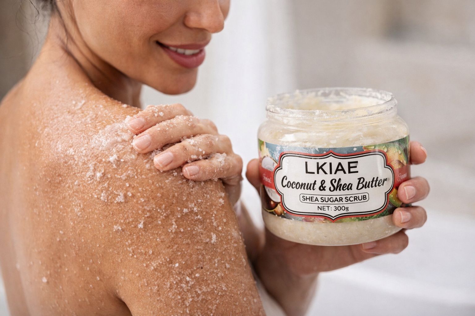 LKIAE Coconut & Shea Butter Body Scrub – Exfoliating Moisturizing Skin Polish with Natural Oils for Smooth, Glowing Skin (300g)