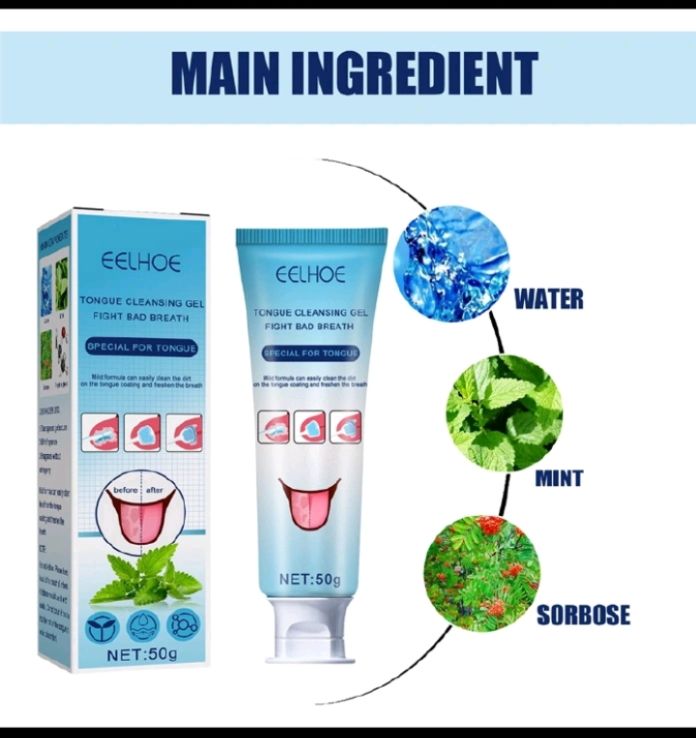 EELHOE Tongue Cleansing Gel 50g | tongue cleaner + double sided brush– Fresh Breath Oral Care Gel, Removes Tongue Coating & Fights Bad Breath| with a tooth gel