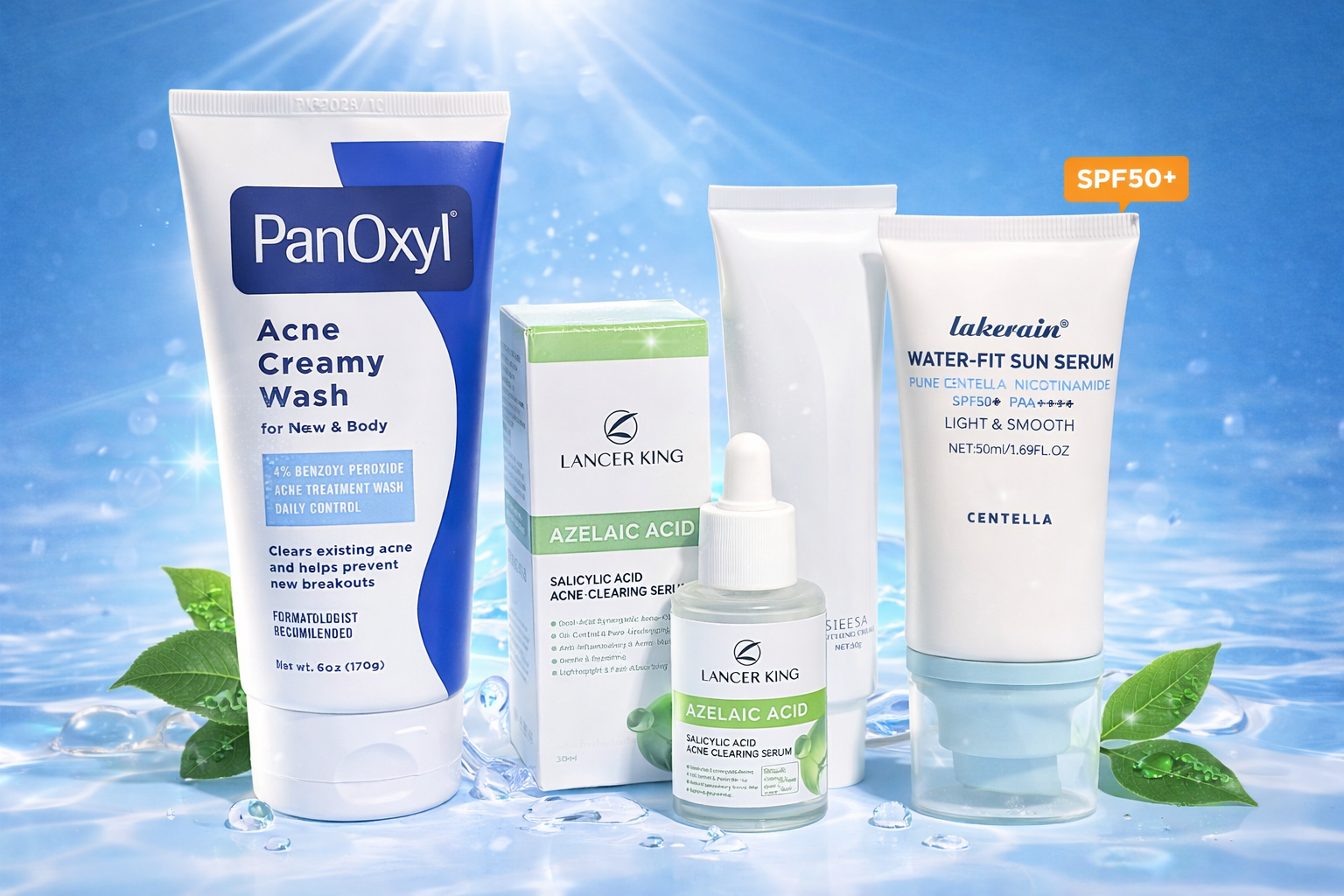 Acne Clear Skin Power Kit ✨ PanOxyl Acne Wash + Azelaic Acid Serum + Hydrating Cream + SPF50 Sunscreen | Complete Daily Routine for Acne-Free, Smooth & Glowing Skin