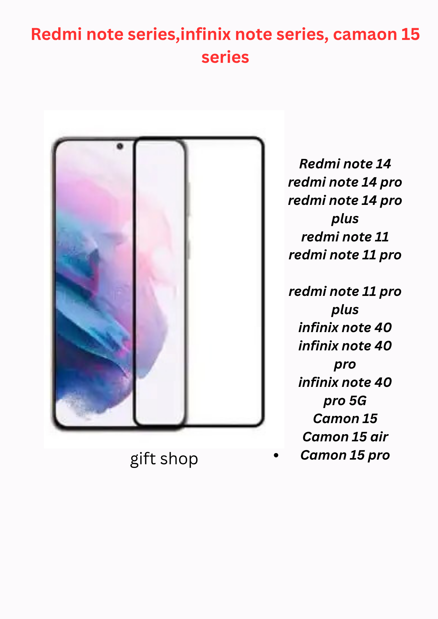 SPECIAL OFFER {2 PCS} 21D SCREEN PROTECTOR FOR Redmi note 14, series, Redmi note 11 series, Camon 15,camon 15 air, Camon 15 pro, infinix note 40 series.