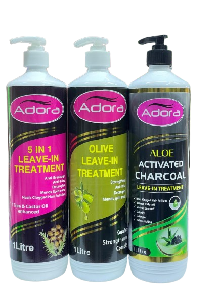 1litre ADORA LEAVE IN TREATMENT which helps your hair to strengthen,Hair Anti-Breakage, detangle, mend split ends, heal clogged hair, relieve itching, balance scalp PH, Anti frizz and control dandruff