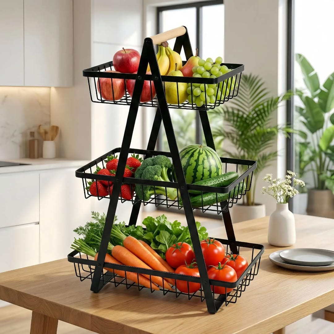 3 layer metallic fruit basket